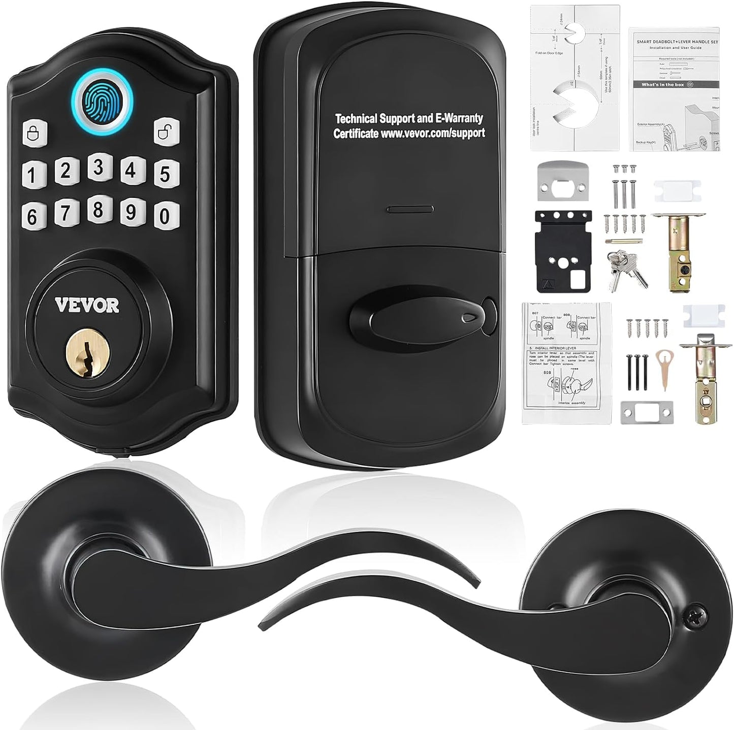 VEVOR Smart Lock, 5-In-1 Smart Door Knob, Fingerprint Deadbolt with App Control, Keyless Entry Door Lock with Independent Handle, Bluetooth Smart Lock, Biometric Door Lock, Keypad Digital Door Lock