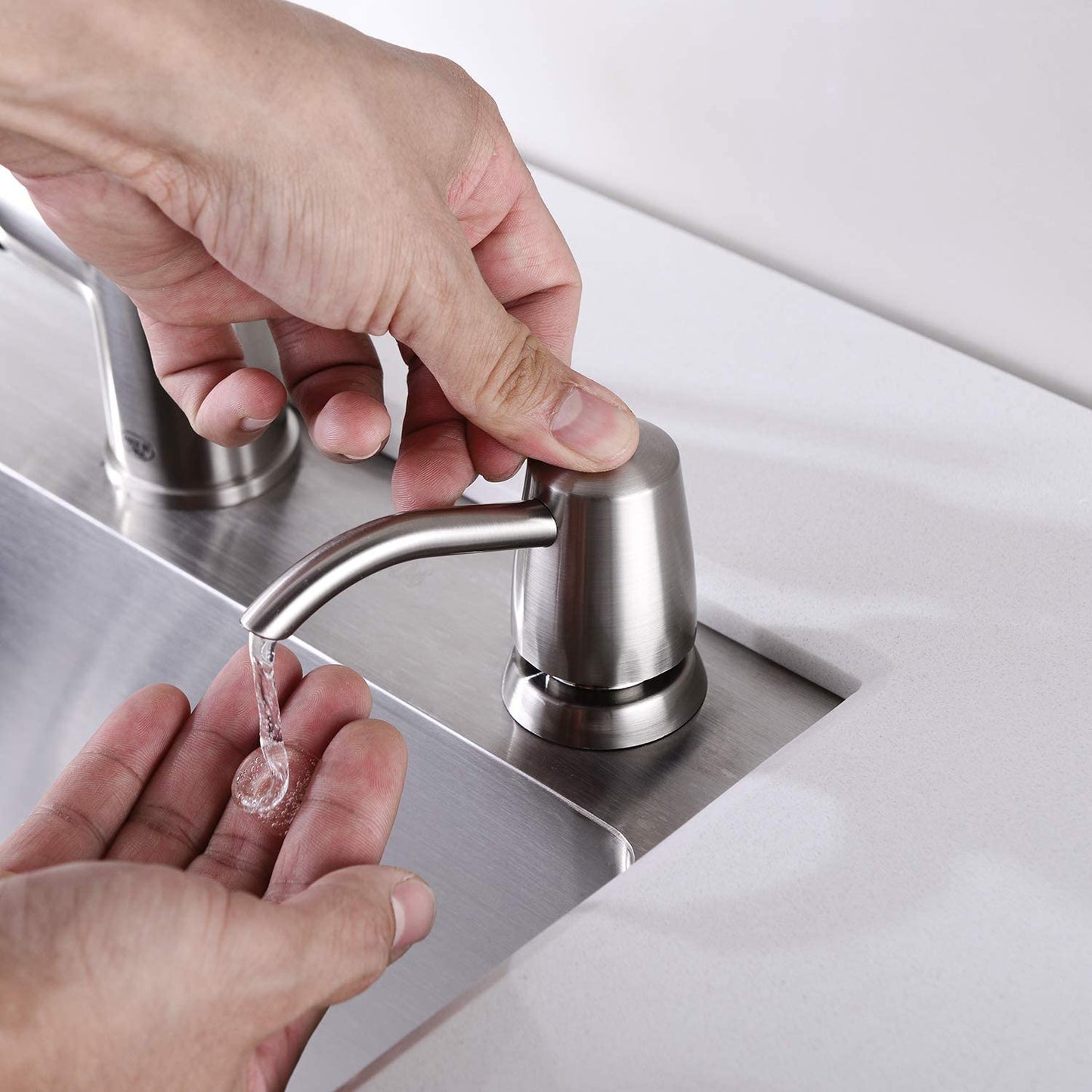 Soap Dispenser for Kitchen Sink,Brushed Nickel Built in Sink Soap Dispenser or in Counter Soap Dispenser Brushed,Plastic ABS Pump Head Kitchen Sink Soap Dispenser with 13 Ounce Large Bottle