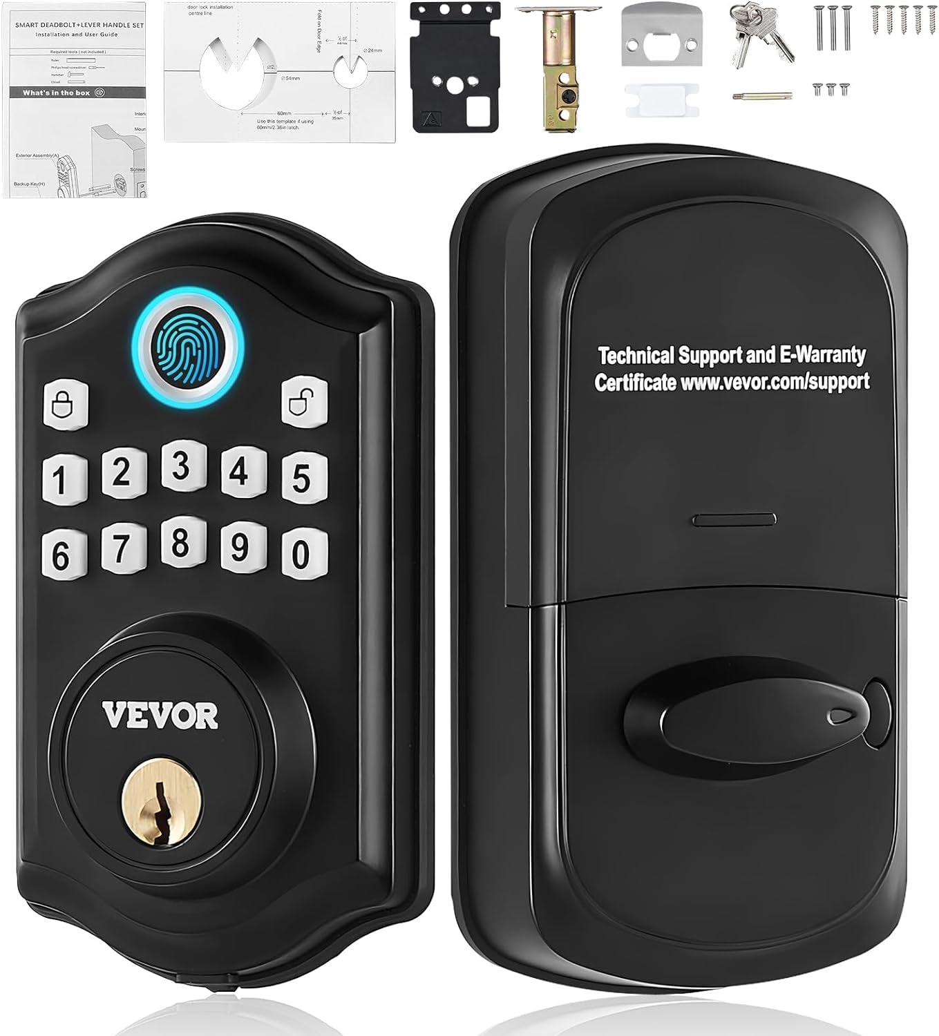 VEVOR Smart Lock, 5-In-1 Smart Door Knob, Fingerprint Deadbolt with App Control, Keyless Entry Door Lock with Independent Handle, Bluetooth Smart Lock, Biometric Door Lock, Keypad Digital Door Lock