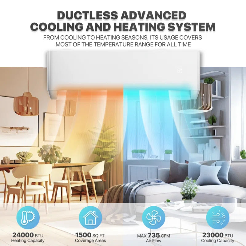 24000 BTU Ductless Mini Split Air Conditioner/Heating System 1500Sq.Ft Heat Pump