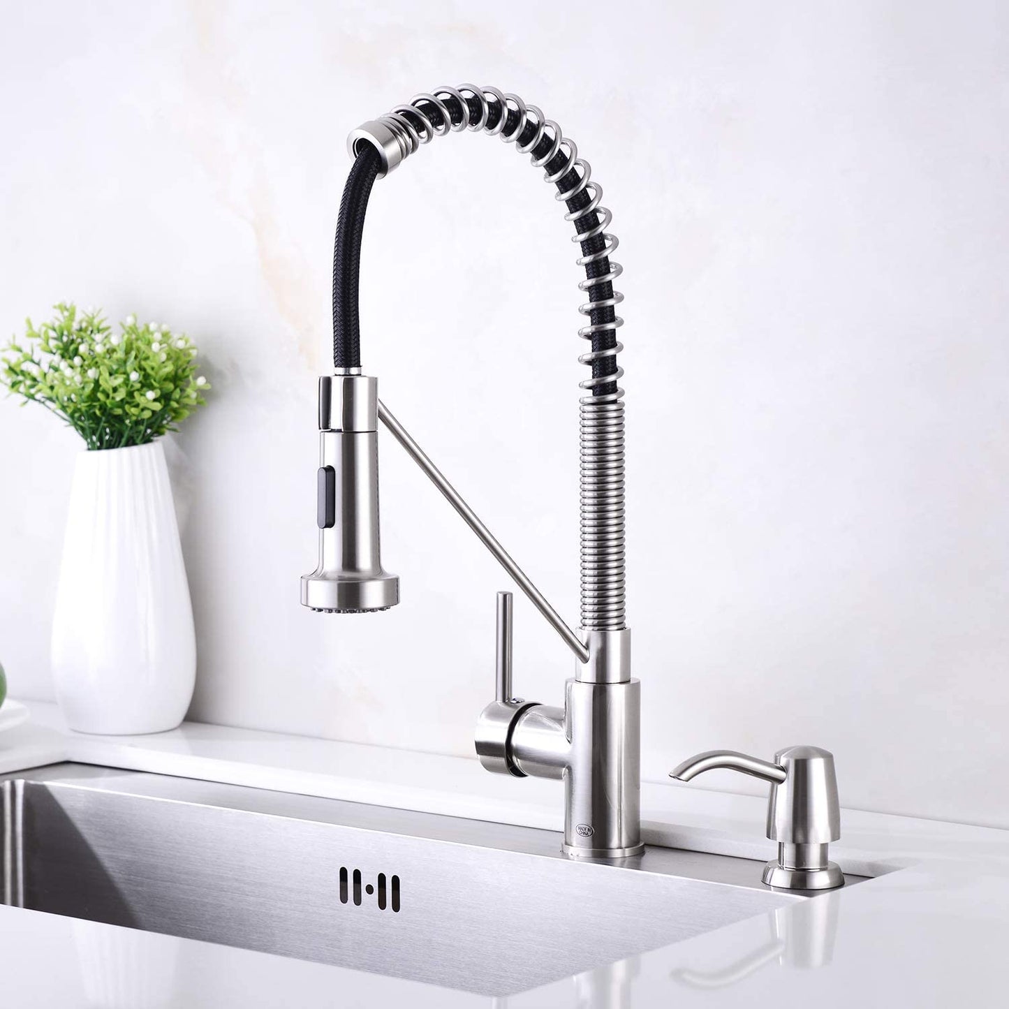 Soap Dispenser for Kitchen Sink,Brushed Nickel Built in Sink Soap Dispenser or in Counter Soap Dispenser Brushed,Plastic ABS Pump Head Kitchen Sink Soap Dispenser with 13 Ounce Large Bottle
