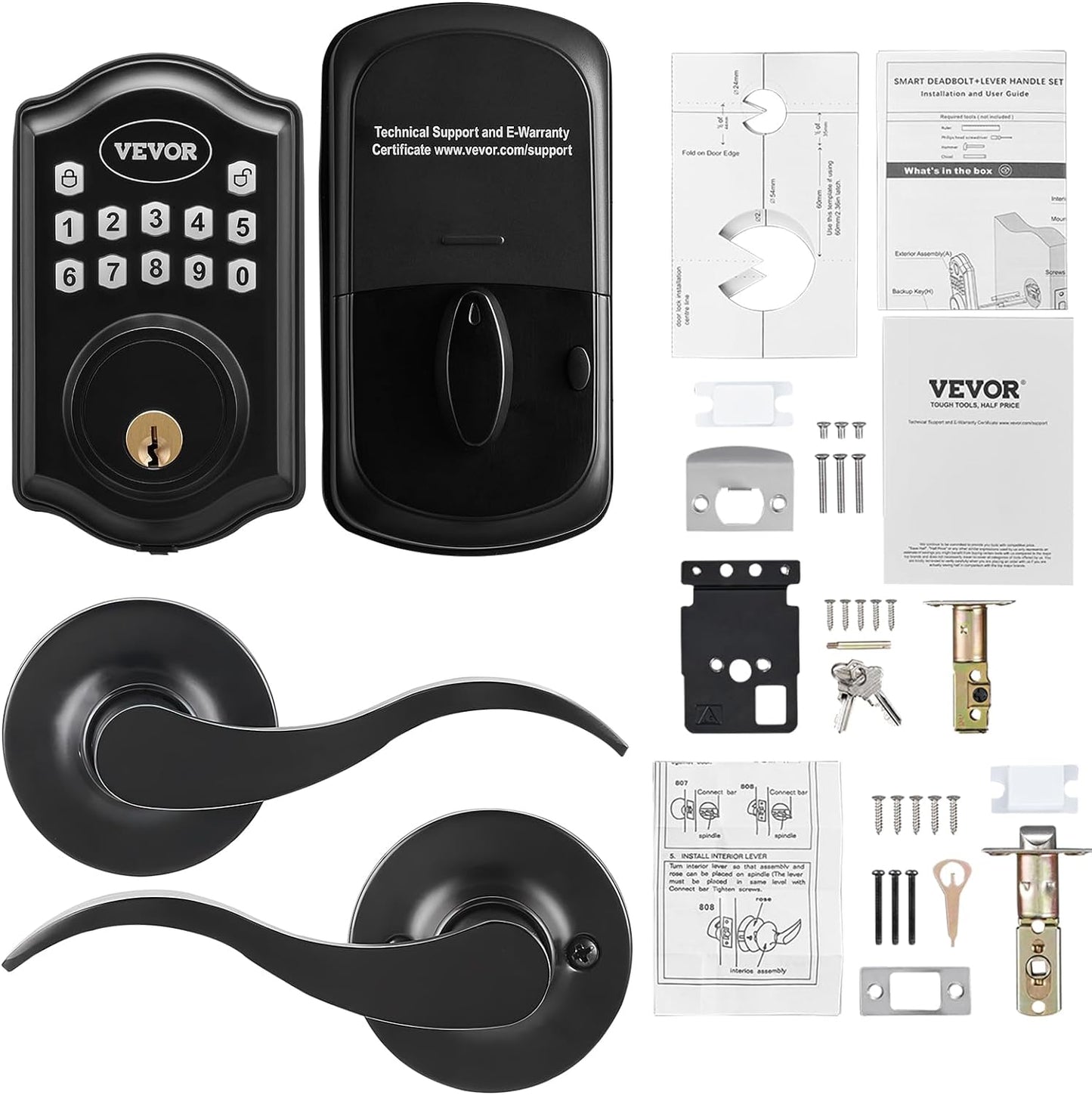 VEVOR Smart Lock, 5-In-1 Smart Door Knob, Fingerprint Deadbolt with App Control, Keyless Entry Door Lock with Independent Handle, Bluetooth Smart Lock, Biometric Door Lock, Keypad Digital Door Lock