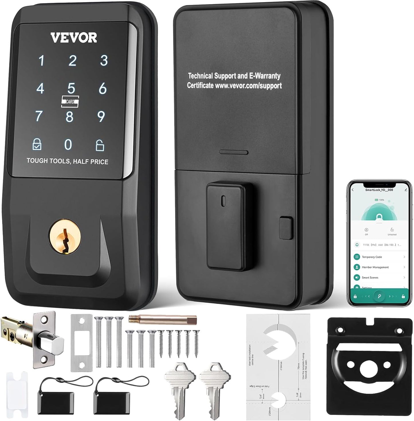 VEVOR Smart Lock, 5-In-1 Smart Door Knob, Fingerprint Deadbolt with App Control, Keyless Entry Door Lock with Independent Handle, Bluetooth Smart Lock, Biometric Door Lock, Keypad Digital Door Lock