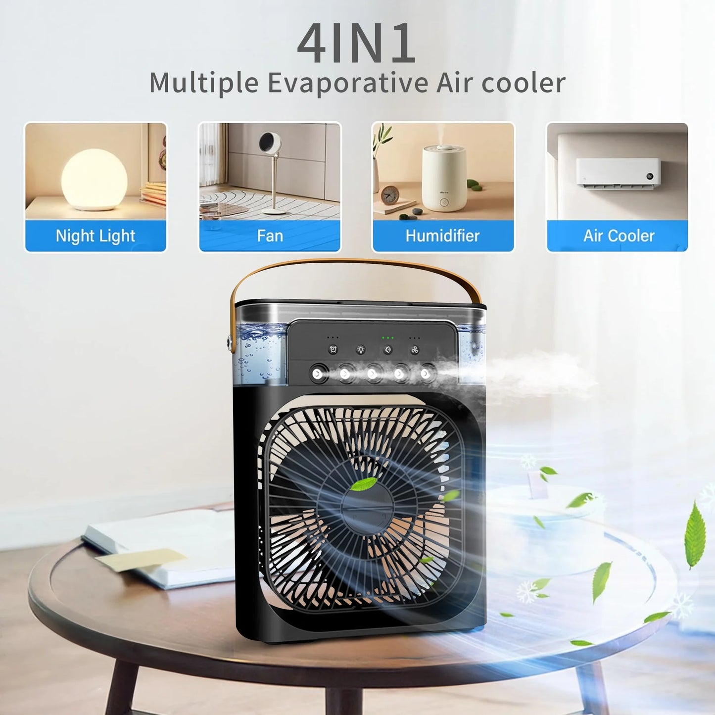 Portable Air Conditioner Fan, 3-IN-1 Personal Air Cooler, 3 Speeds, 7-Color Night Light, USB Powered Cooling Fan, Mini Evaporative Air Cooler for Room Desk Car, Black