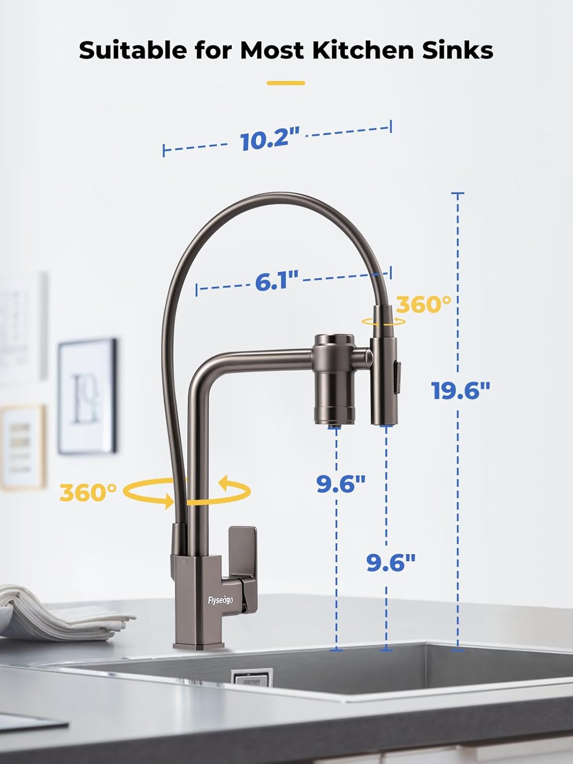 Kitchen Faucet with Separate Drinking Water Pull Out Magnetic Kitchen Sink Faucet Single Handle Faucet for Kitchen Spot Free Touch Kitchen Faucet with Pull down Sprayer(Gray)