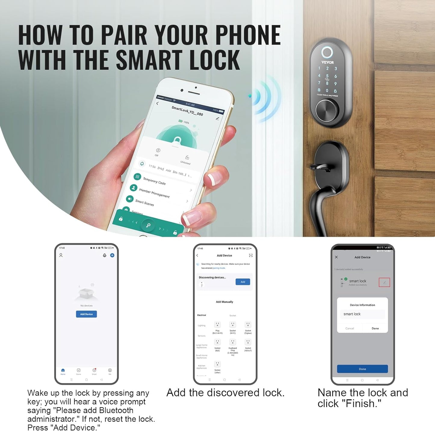 VEVOR Smart Lock, 5-In-1 Smart Door Knob, Fingerprint Deadbolt with App Control, Keyless Entry Door Lock with Independent Handle, Bluetooth Smart Lock, Biometric Door Lock, Keypad Digital Door Lock