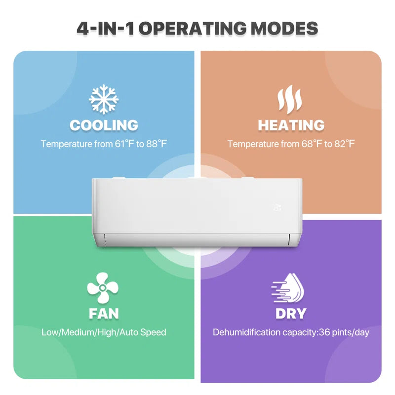 24000 BTU Ductless Mini Split Air Conditioner/Heating System 1500Sq.Ft Heat Pump