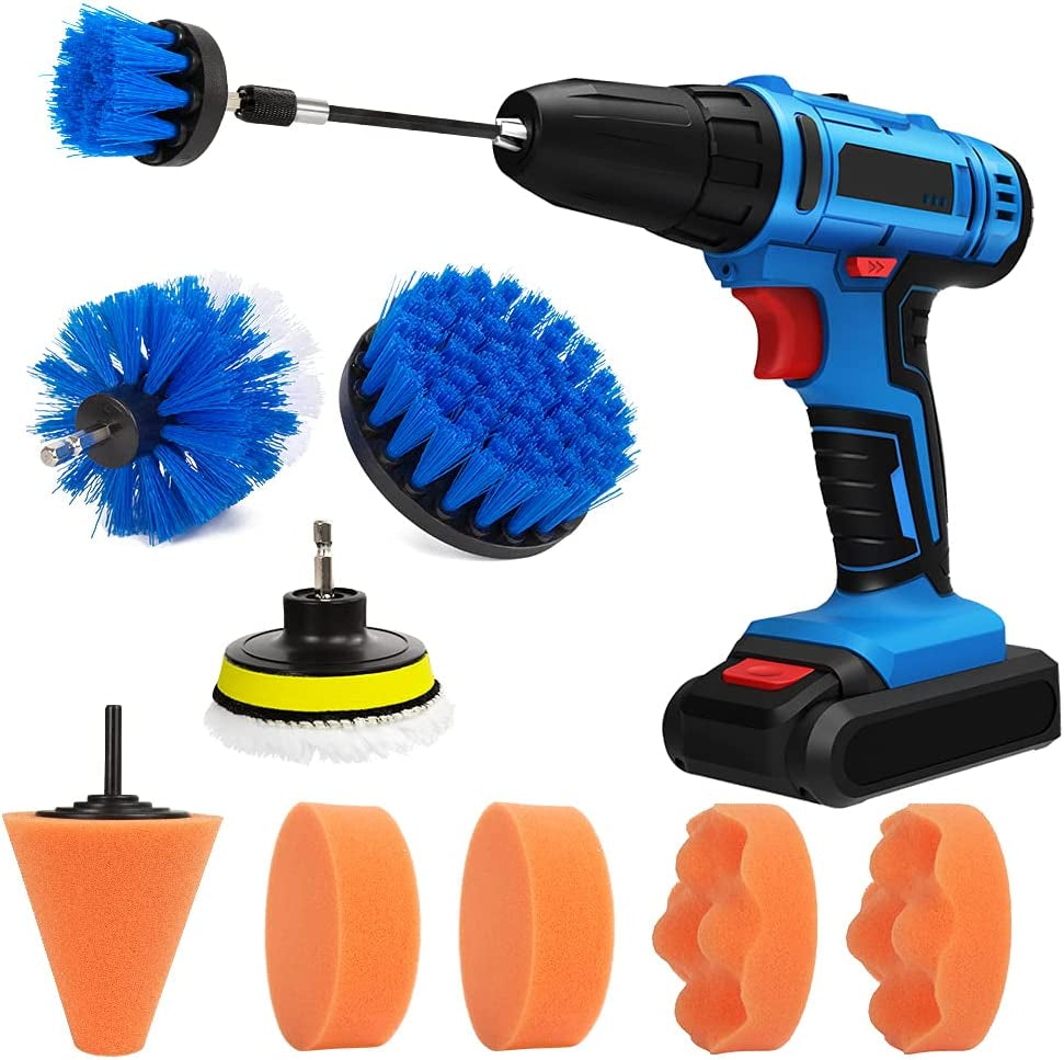 12 PCS Drill Brush Car Polishing Pads Cleaning Kit with Extend Attachment for Cleaning Car Interior, Boat, Bathroom,Wheels, Hubs Care(Electric Drill Is NOT Included)