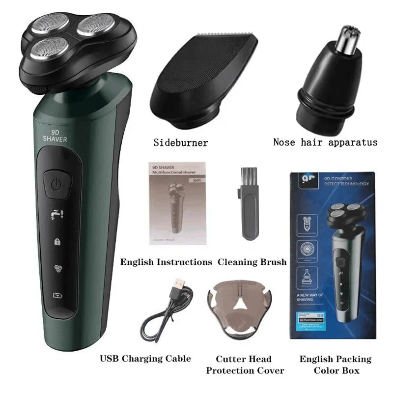 Waterproof 4 In 1 Rechargeable Electric Rotary Shaver And Trimmer Razor For Wet & Dry Shaving
