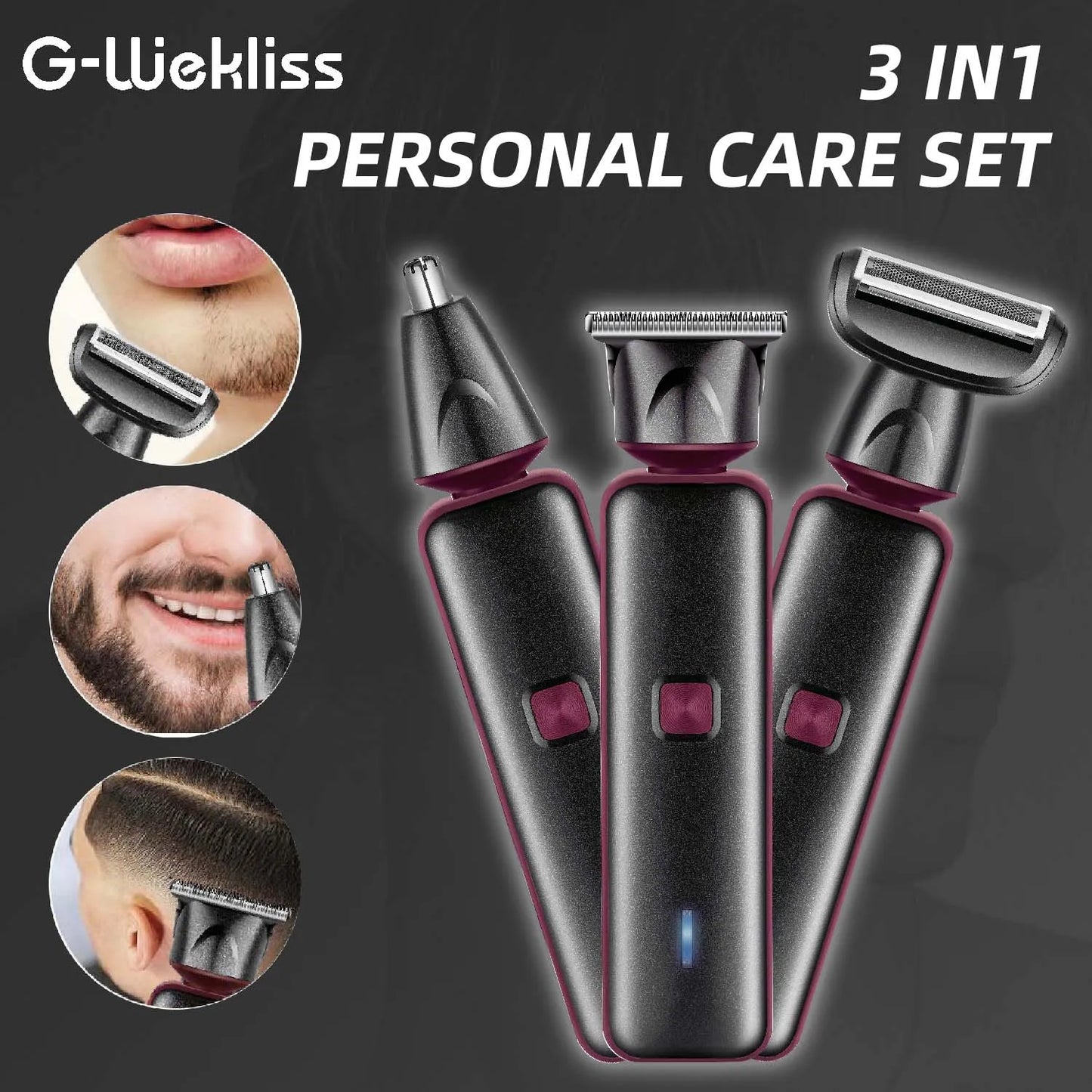 3 in 1 USB Rechargeable Cordless Professional Electric Nose Hair Clipper for Men