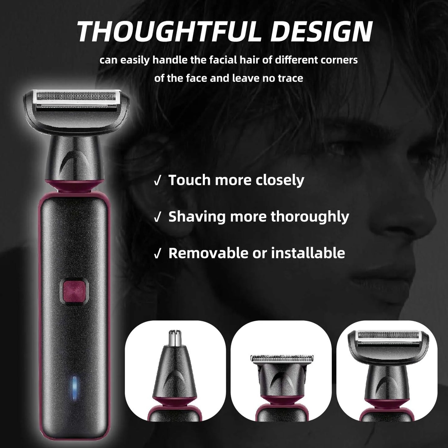 3 in 1 USB Rechargeable Cordless Professional Electric Nose Hair Clipper for Men