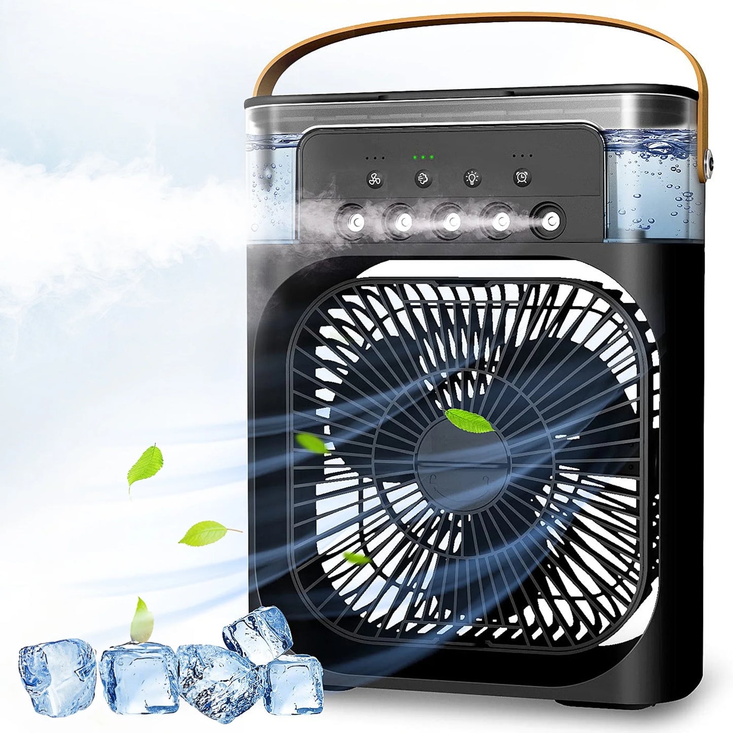 Portable Air Conditioner Fan, 3-IN-1 Personal Air Cooler, 3 Speeds, 7-Color Night Light, USB Powered Cooling Fan, Mini Evaporative Air Cooler for Room Desk Car, Black