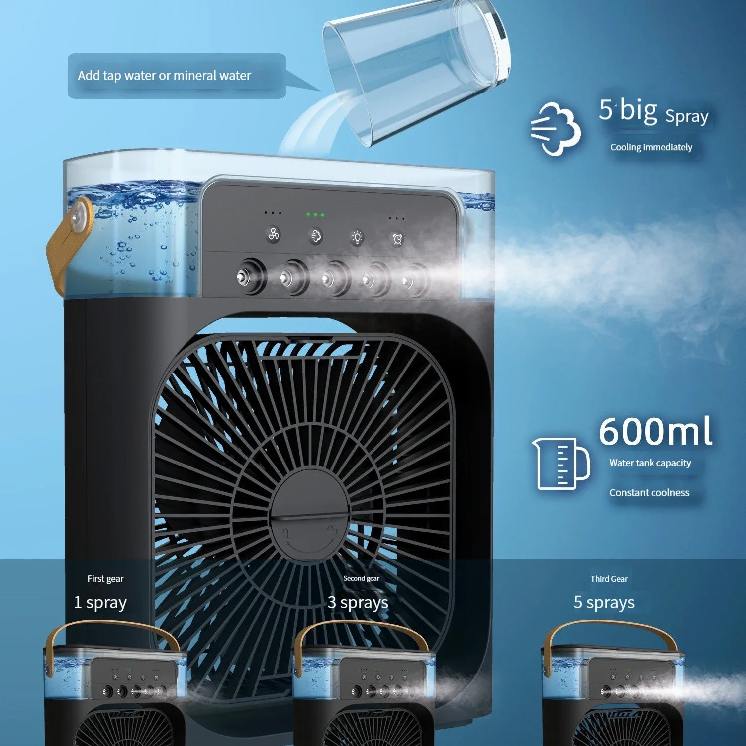 New Mini Portable Air Conditioner Fan Household Small Air Cooler Humidifier Hydrocooling Fans Portable Fans Adjustment 3 Speed